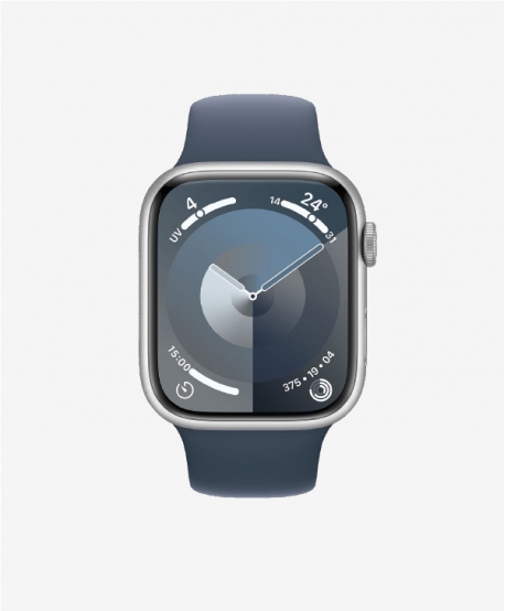 Apple Watch Series 9 Aluminium Case Silver Sport Band Storm Blue 45mm S/M